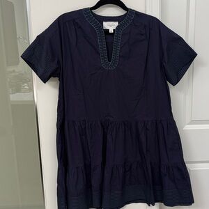Pomander Place Navy Blue Tiered Tunic with Teal Stitching